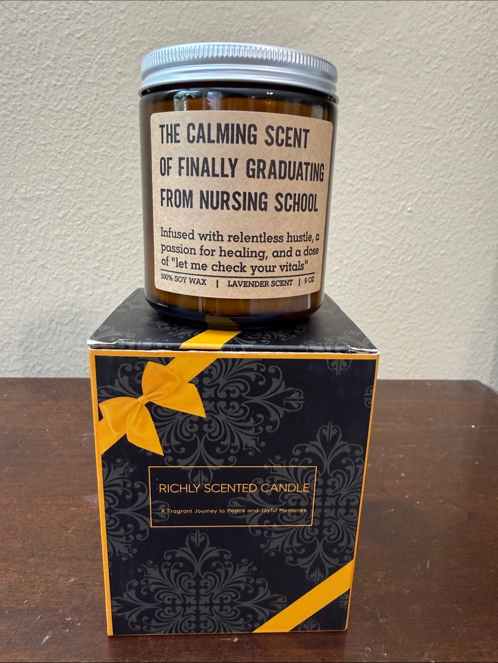 Candle Celebrating Nursing School Graduate in Calming Lavender Scent